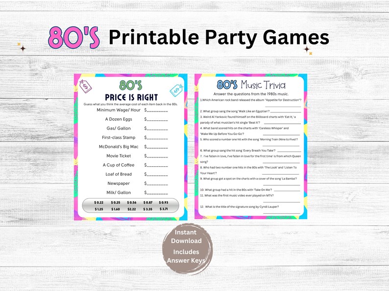 80s Party Games Printable, 80s Theme Party Games, 80s Music Movie ...