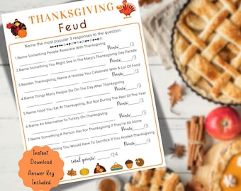 Thanksgiving Feud Game: Printable Trivia for Family & Friends (PDF Download)