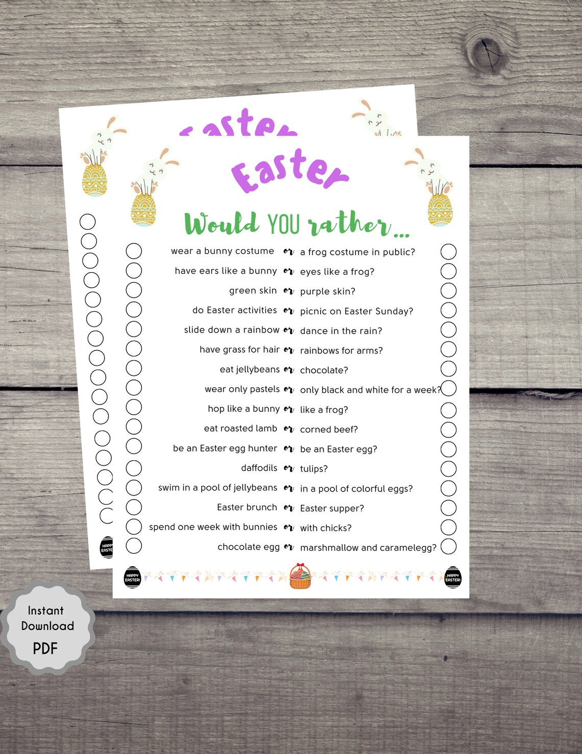 Easter Would You Rather Game Easter Game For Kids Adults Etsy