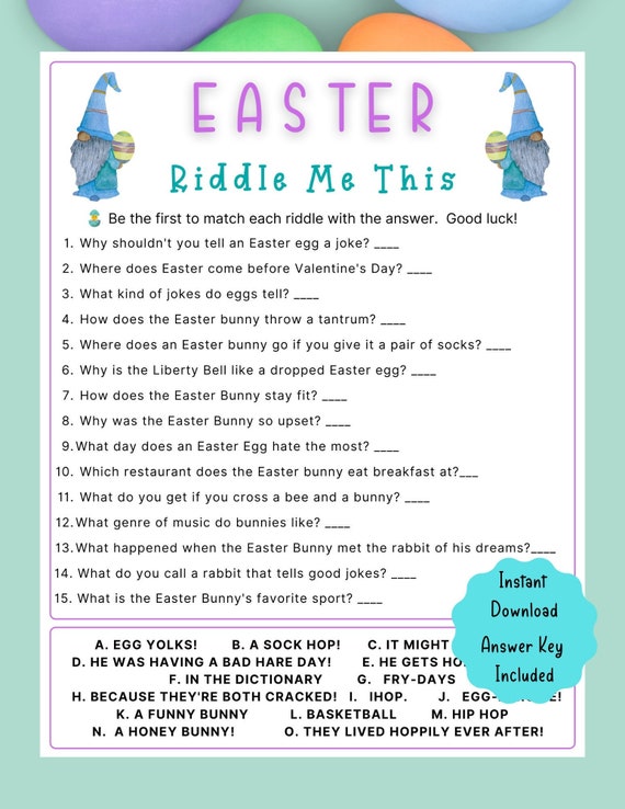 Easter Riddle Me This Game Easter Printable Game for Kids & Etsy