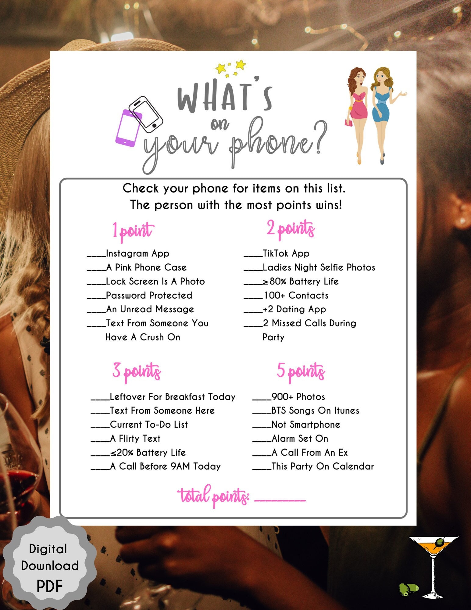 Ladies Night Game What's on Your Phone Game Fun Girls Night Out Ladies
