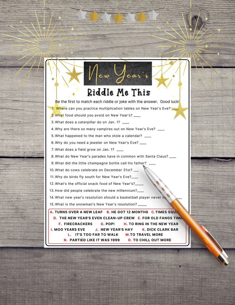 New Years Riddle Me This Game New Years Printable Game Etsy