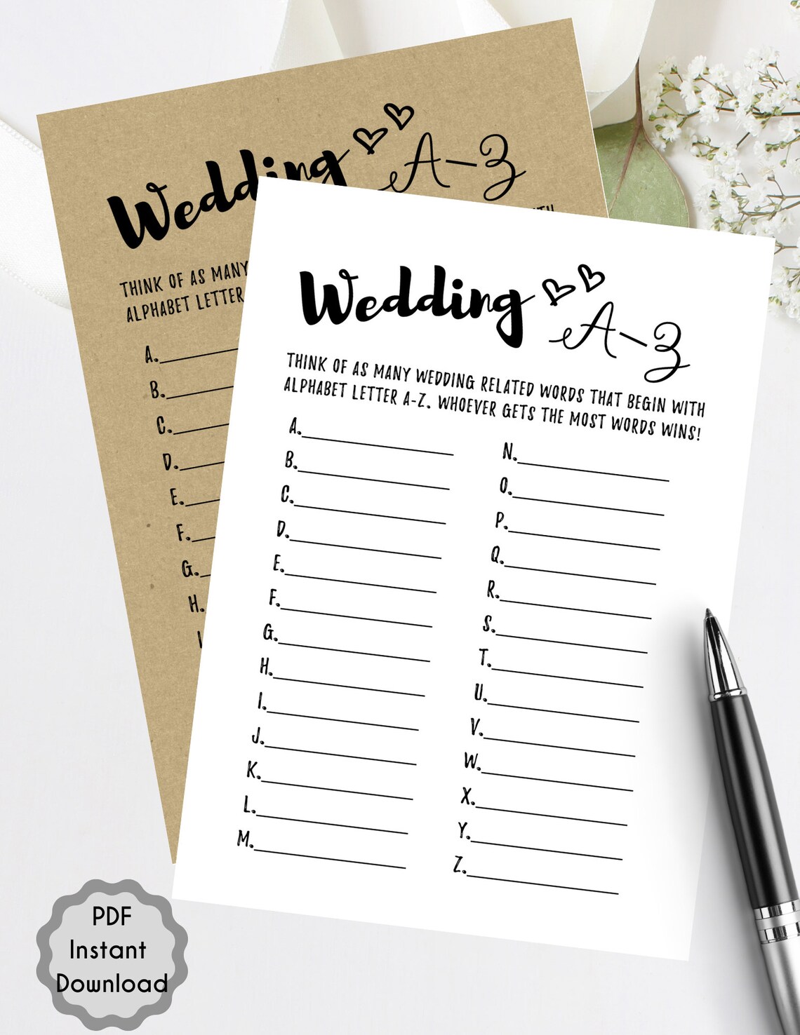 Wedding AZ Bridal Shower Game Printable Instant download | Etsy