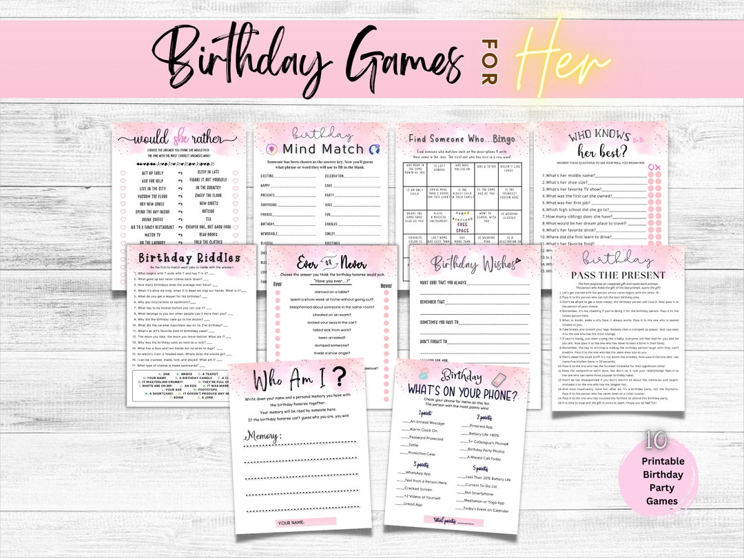 Birthday Games Bundle for Her Printable Women Birthday Party Games Birthday Games Bundle for Her Printable Women Birthday Party Games