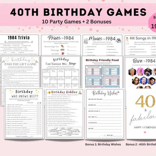 Born in 1984 Games Fun 40th Birthday Party Games For Women Men Him Her Printable 40th Party Games 40th Birthday Gift For Her Birthday Gift