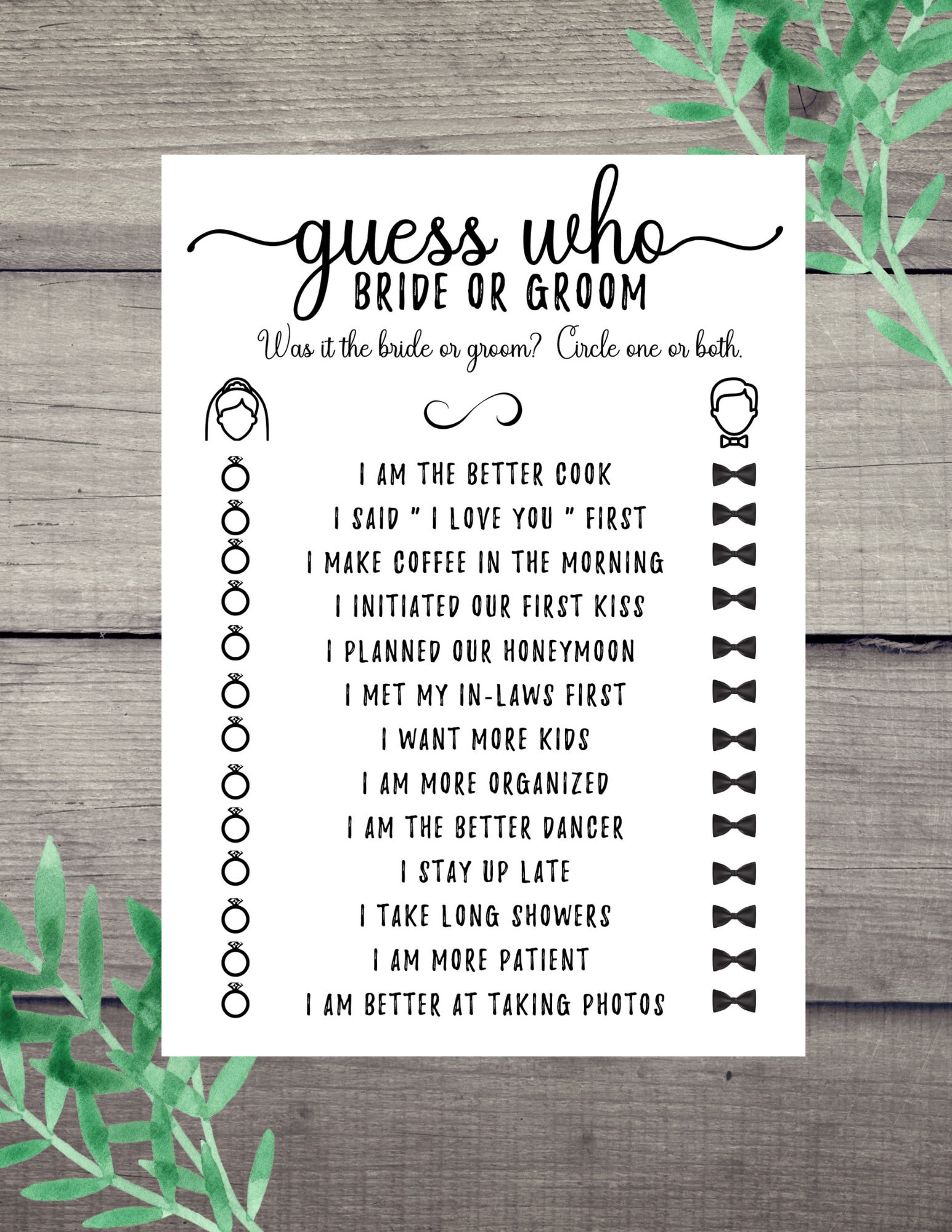 Guess Who Bride or Groom Bridal Shower Game, Printable, Bride &amp; Groom ...