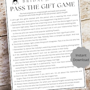 Pass the Gift Game Bridal Shower Printable Game, Kraft rustic bridal shower, instant download, Fun Bridal Shower Party Game, Pass the Prize image 3