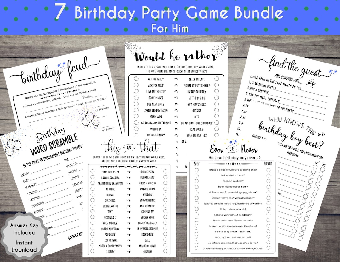 Birthday Games for Him Bundle Adult Birthday Party Birthday - Etsy