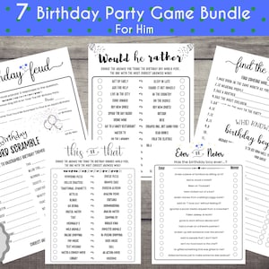 Paquete de juegos de cumpleaños para él, fiesta de cumpleaños para adultos, juegos de trivia de cumpleaños, 20, 21, 25, 30, 35, 45, juegos de cumpleaños, IMPRIMIBLES