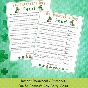 Fun St. Patrick's Day Feud Printable Game St. Patrick's Day Game for Kids & Adult St. Paddy's Party Game St. Patty's Classroom Game image 4