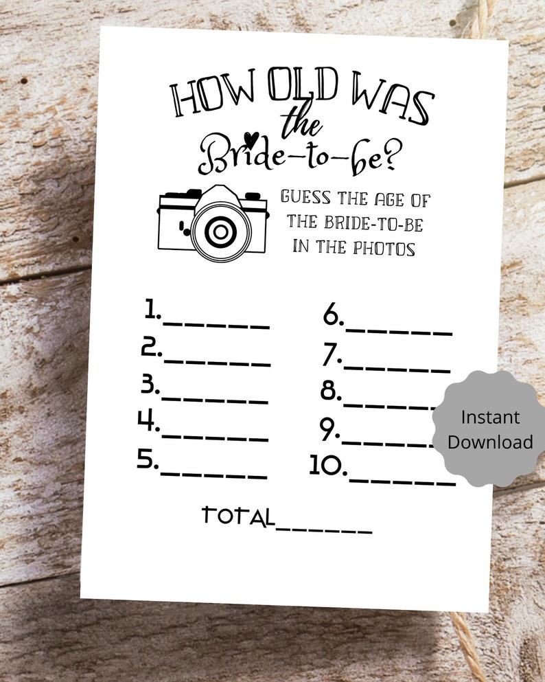 How Old Was the Bride-to-be Bridal Shower Game, Printable, Bride ...