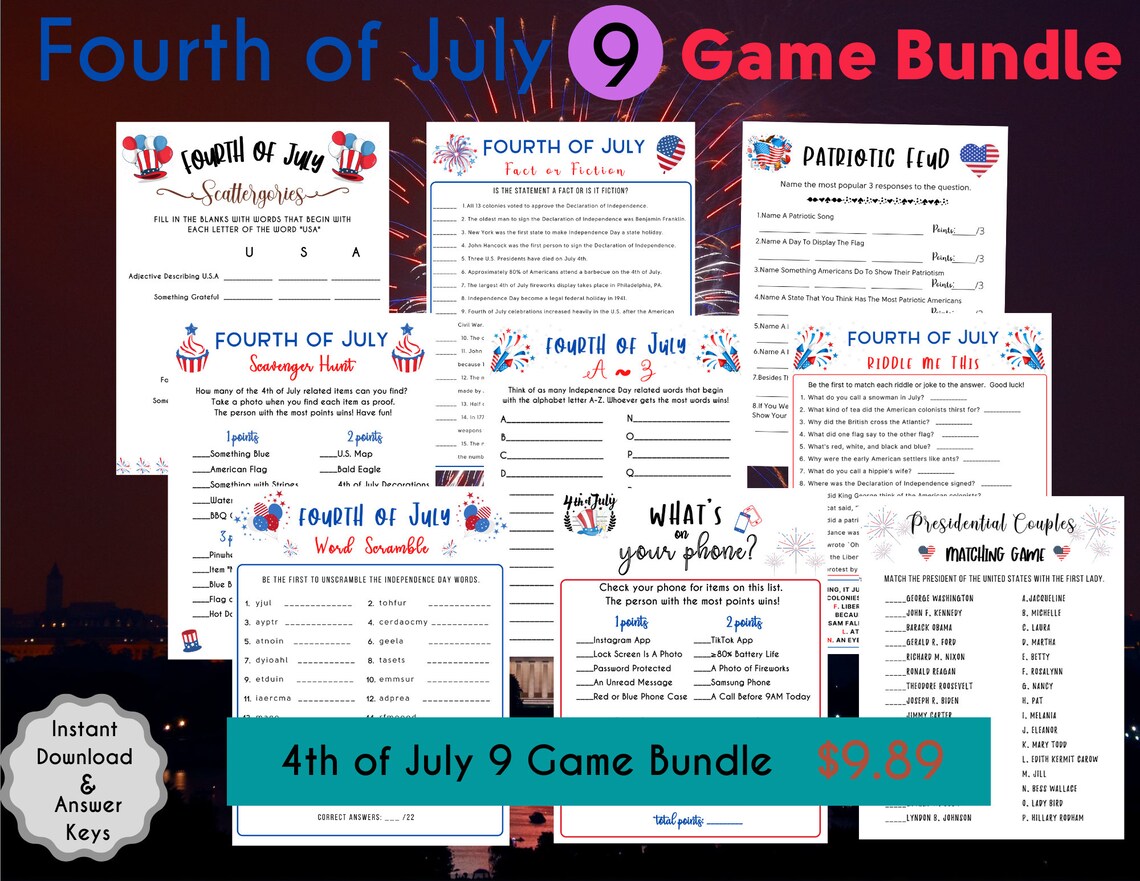Fourth of July Riddle Me This Game Independence Day Game Etsy