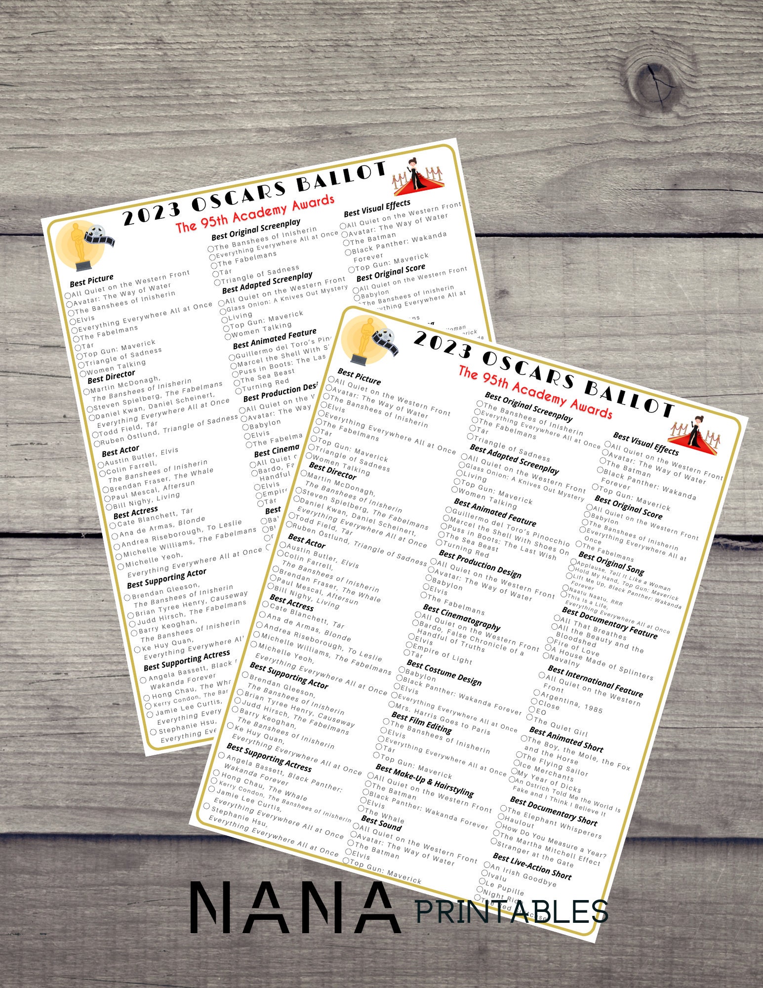2023 Oscars Ballot Game 95th Academy Awards Printable Game - Etsy