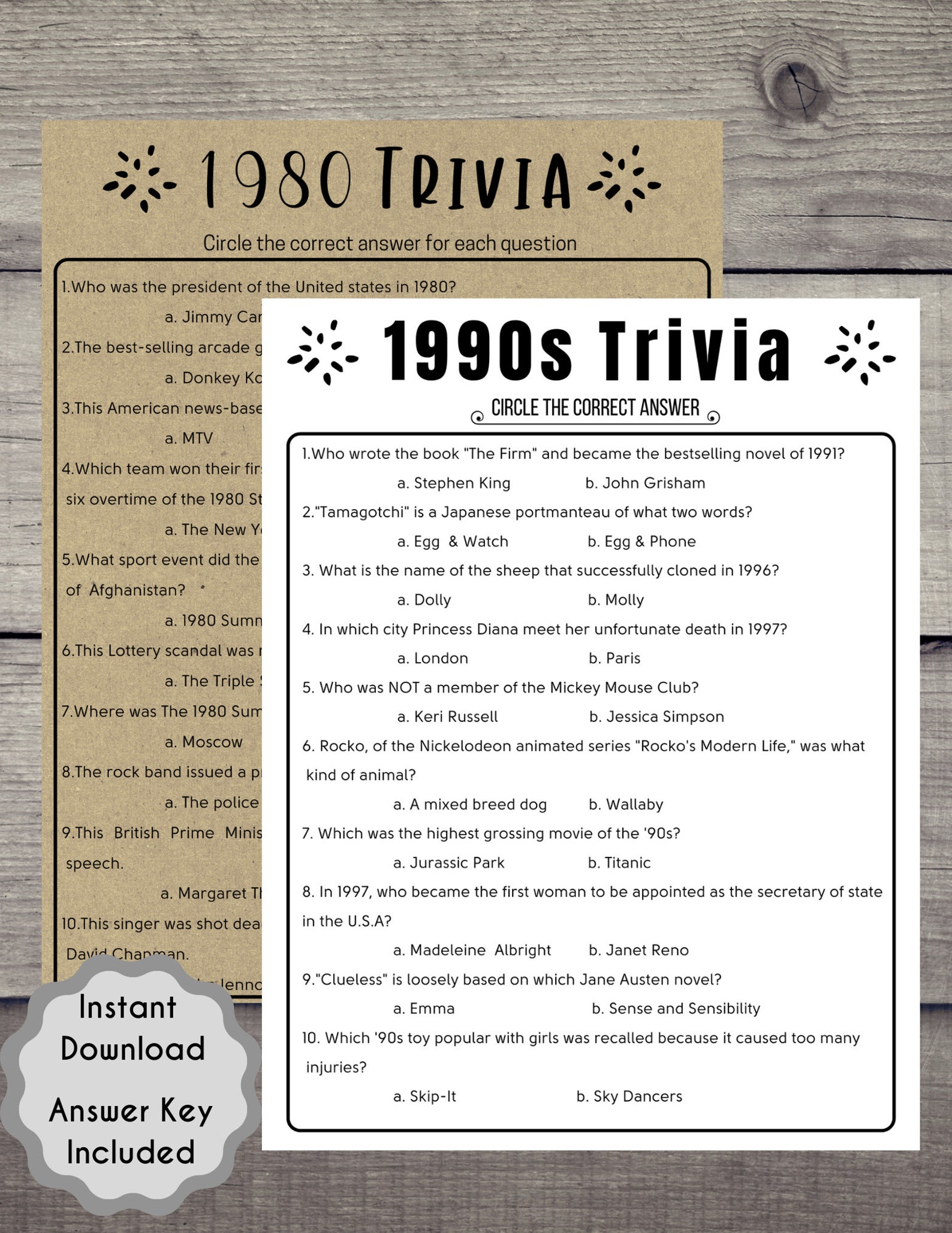 1980 44th Birthday Games Bundle Printable 1980 Game 44th Party ...