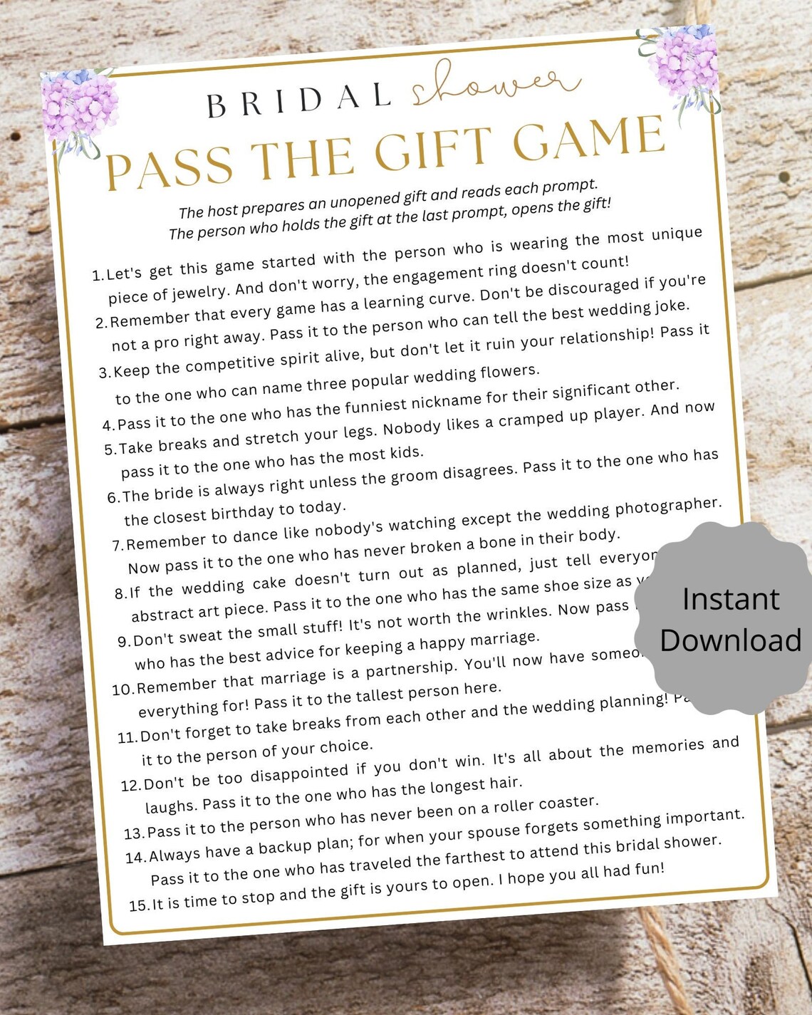 Pass the Gift Game Bridal Shower Printable Game, Bridal Shower Game