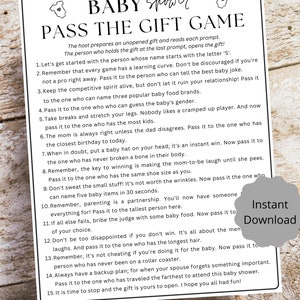 Baby Shower Pass the Gift Game Printable Game, Kraft Rustic Baby Shower ...