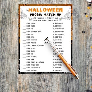 Halloween Phobia Match up Printable Game for Kids Adults Halloween ...