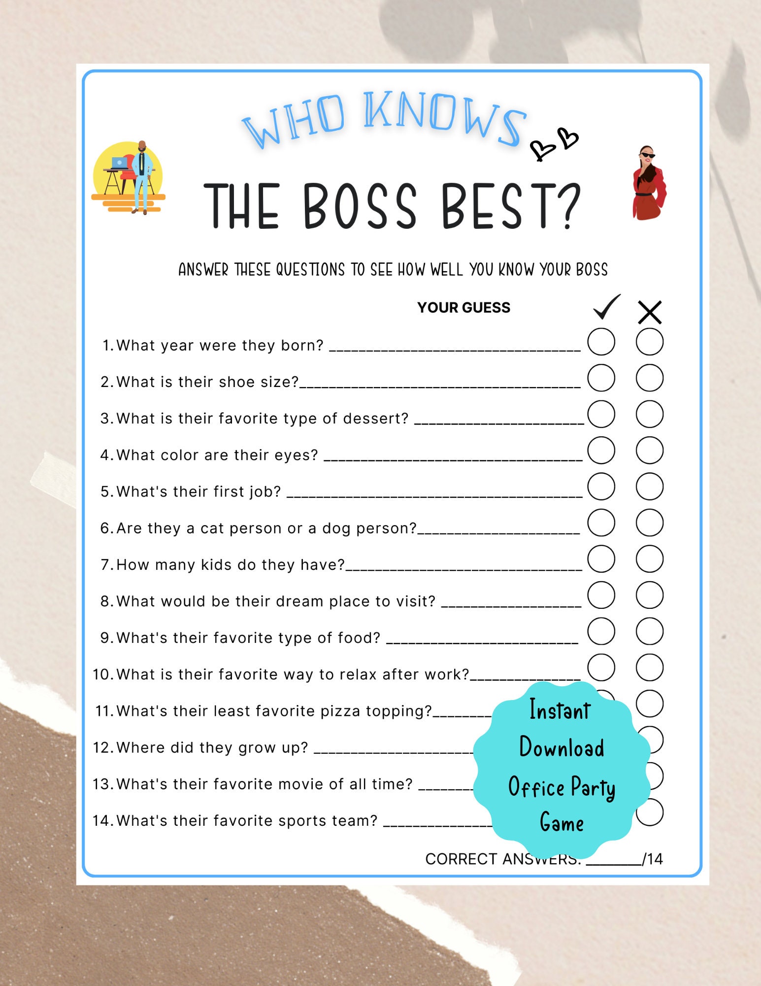 Printable Who Knows the Boss Best Office Party Game Coworker Staff Game