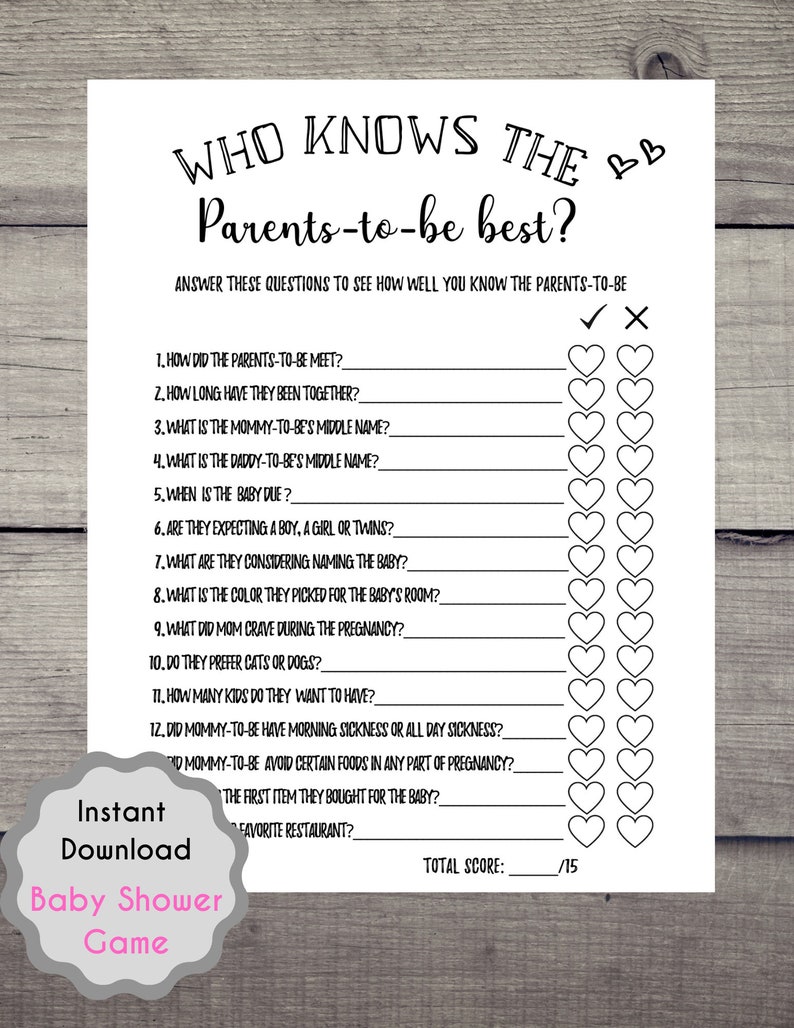 Baby Shower Who Knows the Parents to Be Best Game, Baby Shower