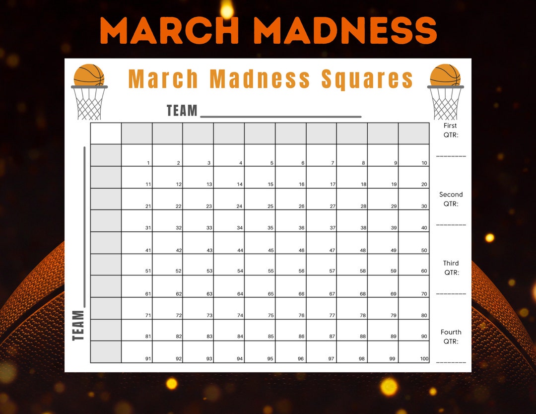 March Madness Squares NCAA Basketball Predictions L Printable Men's