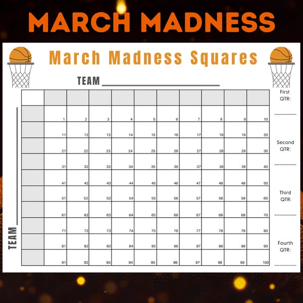March Madness Squares | NCAA Basketball Predictions l Printable Men's College Basketball game l Instant Download | NBA NCAA Basketball Game