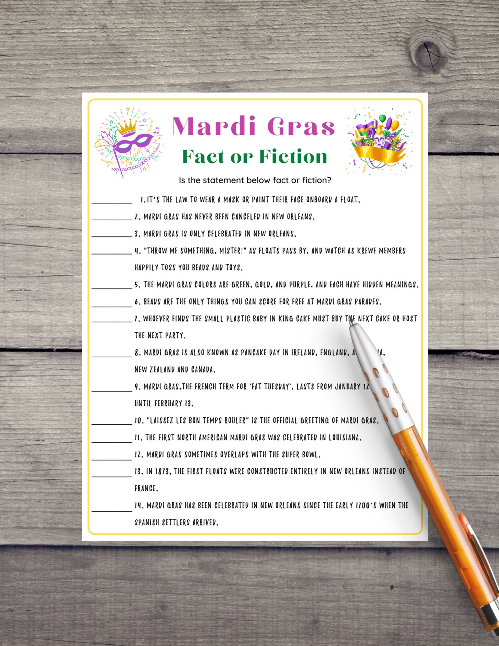 carnival mardi gras fact sheet