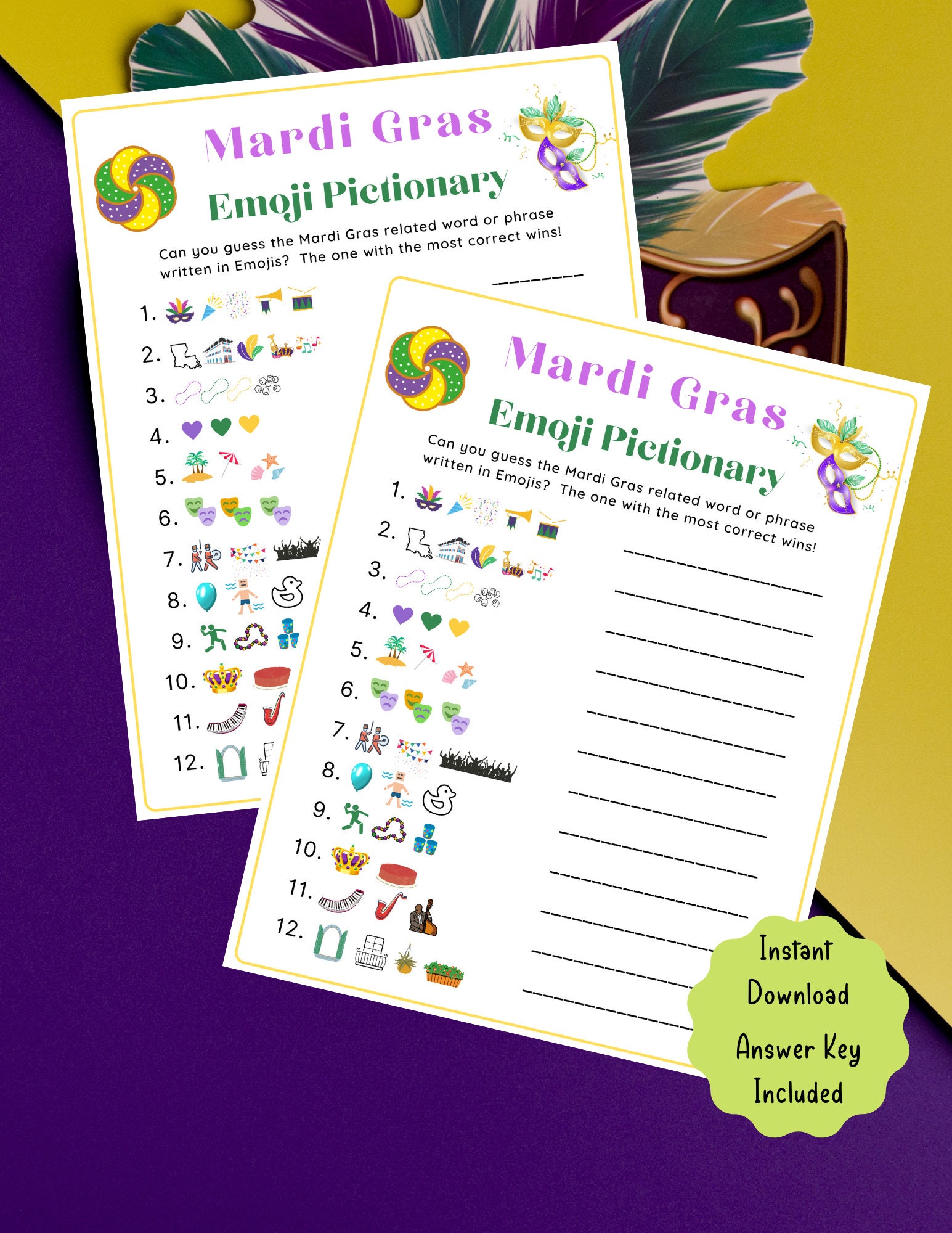 mardi gras emoji pictionary answers