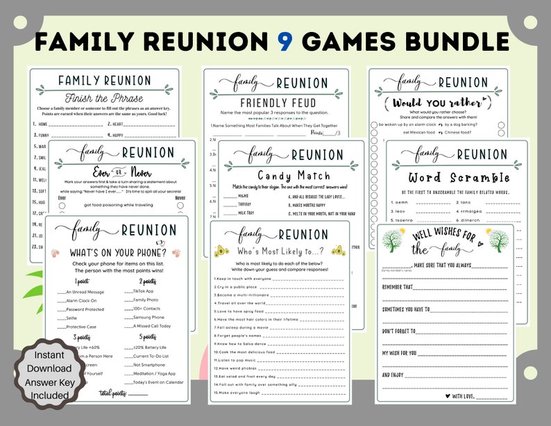 9 in 1 Family Reunion Printable Game Bundle Fun Family Etsy