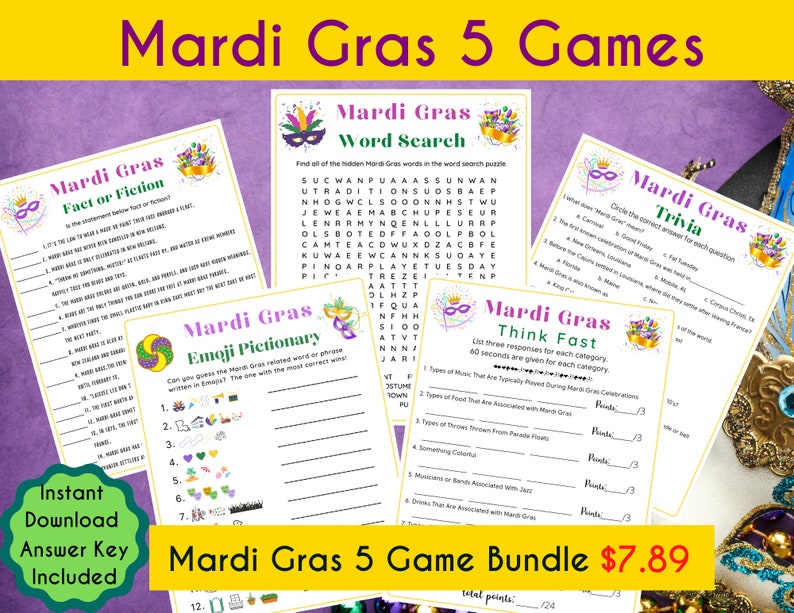 Mardi Gras Trivia Game | Mardi Gras Printable Game for Kids &amp; Adults ...