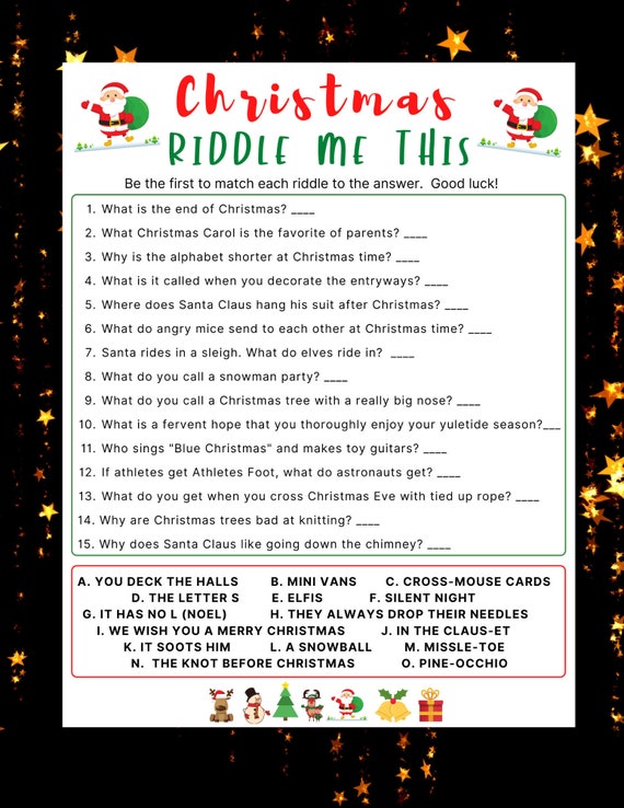 Christmas Riddle Me This Game Holiday Party Game Christmas | Etsy