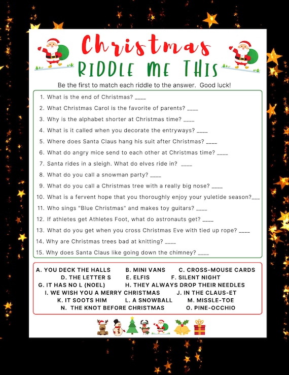 Christmas Riddle Me This Game Holiday Party Game Christmas | Etsy