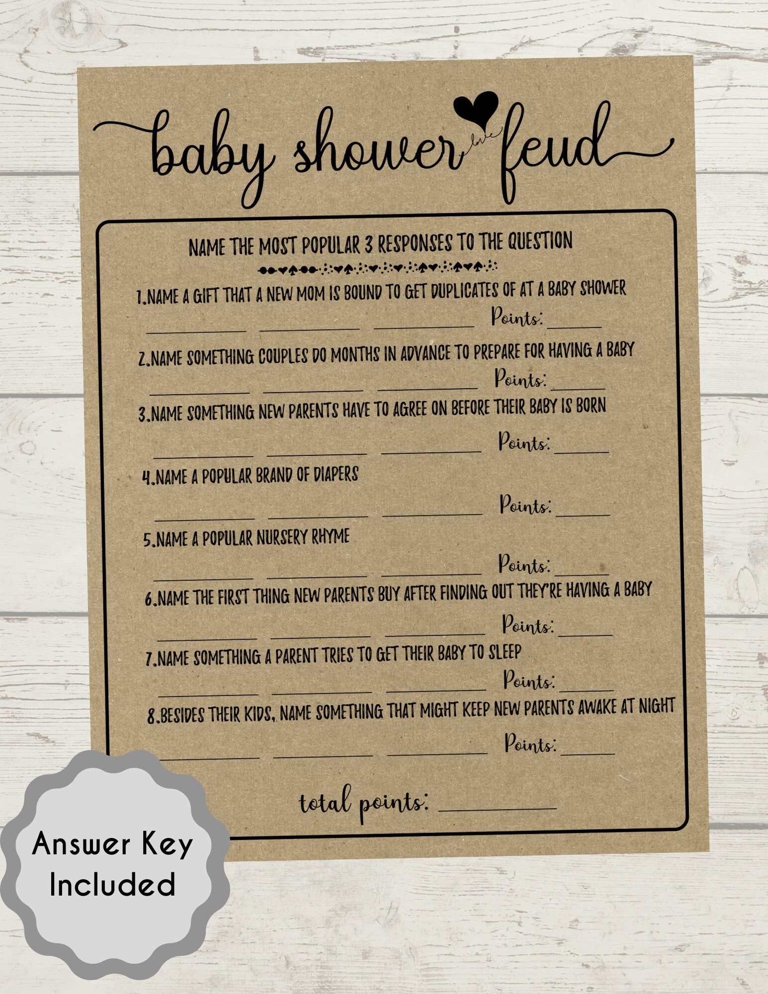 Family Feud Baby Shower Game - Pack Of 30 Cards, Answer Key, Gender Neutral Decorations, Game Supplies