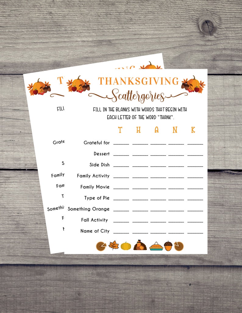Thanksgiving Party Game Printable Thanksgiving Game for Kids Adults ...