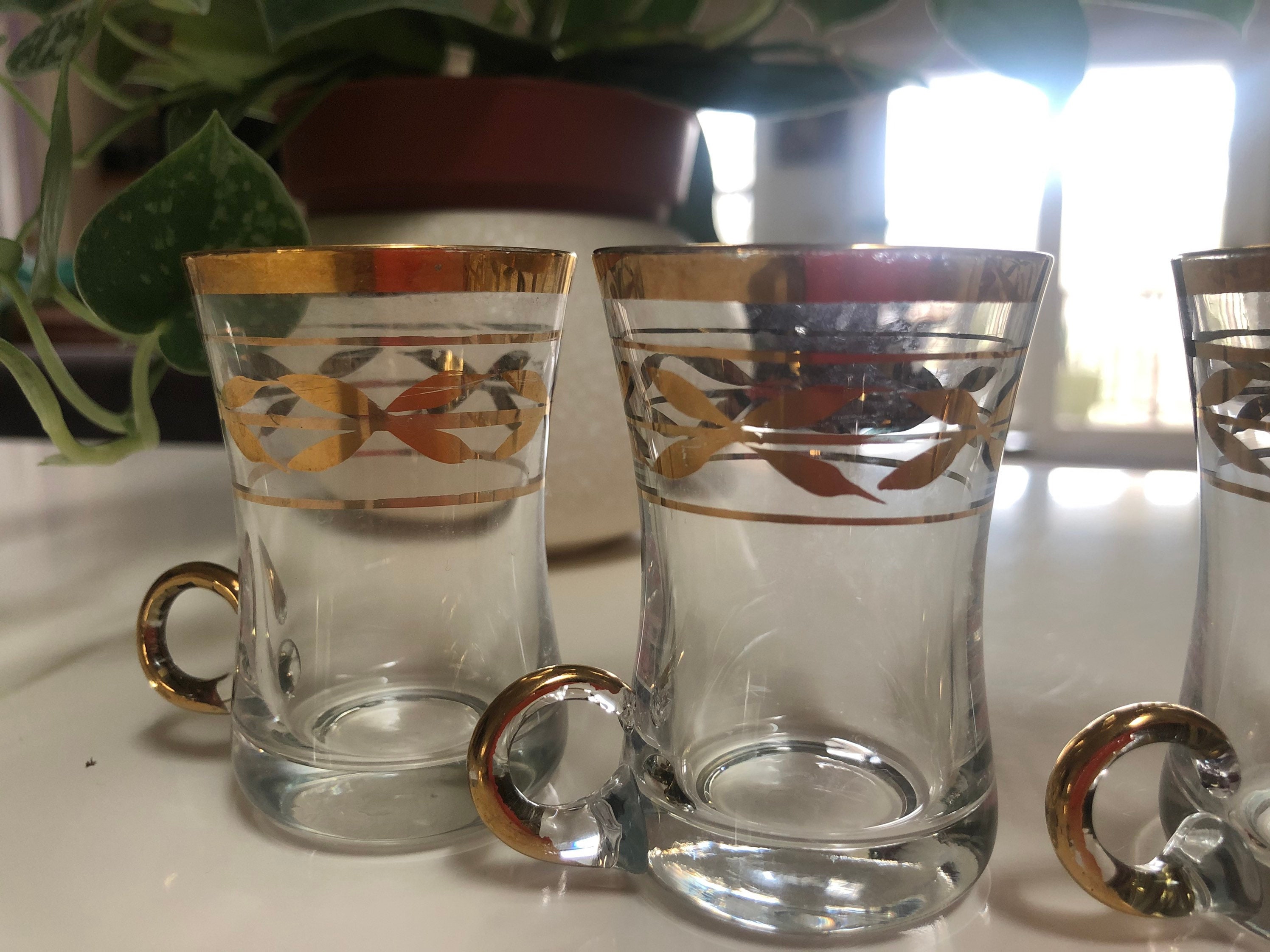 Mid Century Gold Painted Set of 12 Shot Glasses with Handles Etsy