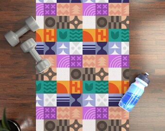 Colorful Geometric Rubber Yoga Mat, Non-Slip Fitness (24" x 70")