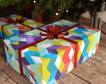 Colorful Geometric Gift Wrapping Paper: Satin Finish, Recyclable