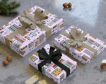 Cityscape Gift Wrapping Paper, Eco-Friendly Satin Finish