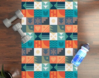 Vibrant Rubber Yoga Mat – Geometric Pattern, Non-Slip