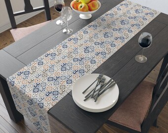 Geometric Table Runner, Boho Dining Decor, Kitchen Centerpiece