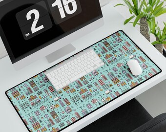 Whimsical Cityscape Desk Mat, Home Office Decor
