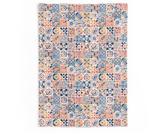 Bohemian Wall Tapestry, Colorful Tile Pattern, Living Room Art