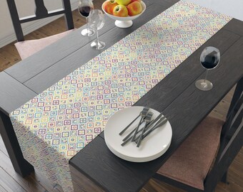 Geometric Table Runner, Colorful Boho Dining Decor