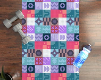 Vibrant Geometric Rubber Yoga Mat, Anti-Slip, 24" x 70"