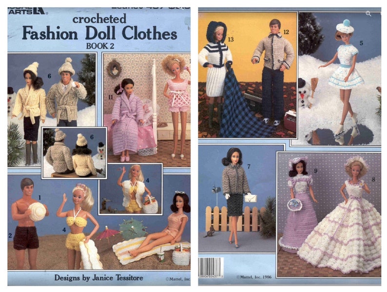crochet clothing patterns for Barbie doll Vintage magazine years 80 in PDF format tutorials in English patterns