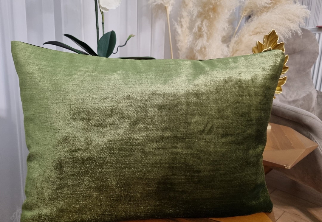Luxury Green Silk Velvet Pillow, Light Green Pillow, Grass Green Velvet