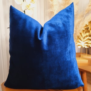 Luxury midnight blue silk velvet pillow, glazed blue velvet fabric, custom size, blue color home decor, hotel textile, garden textile