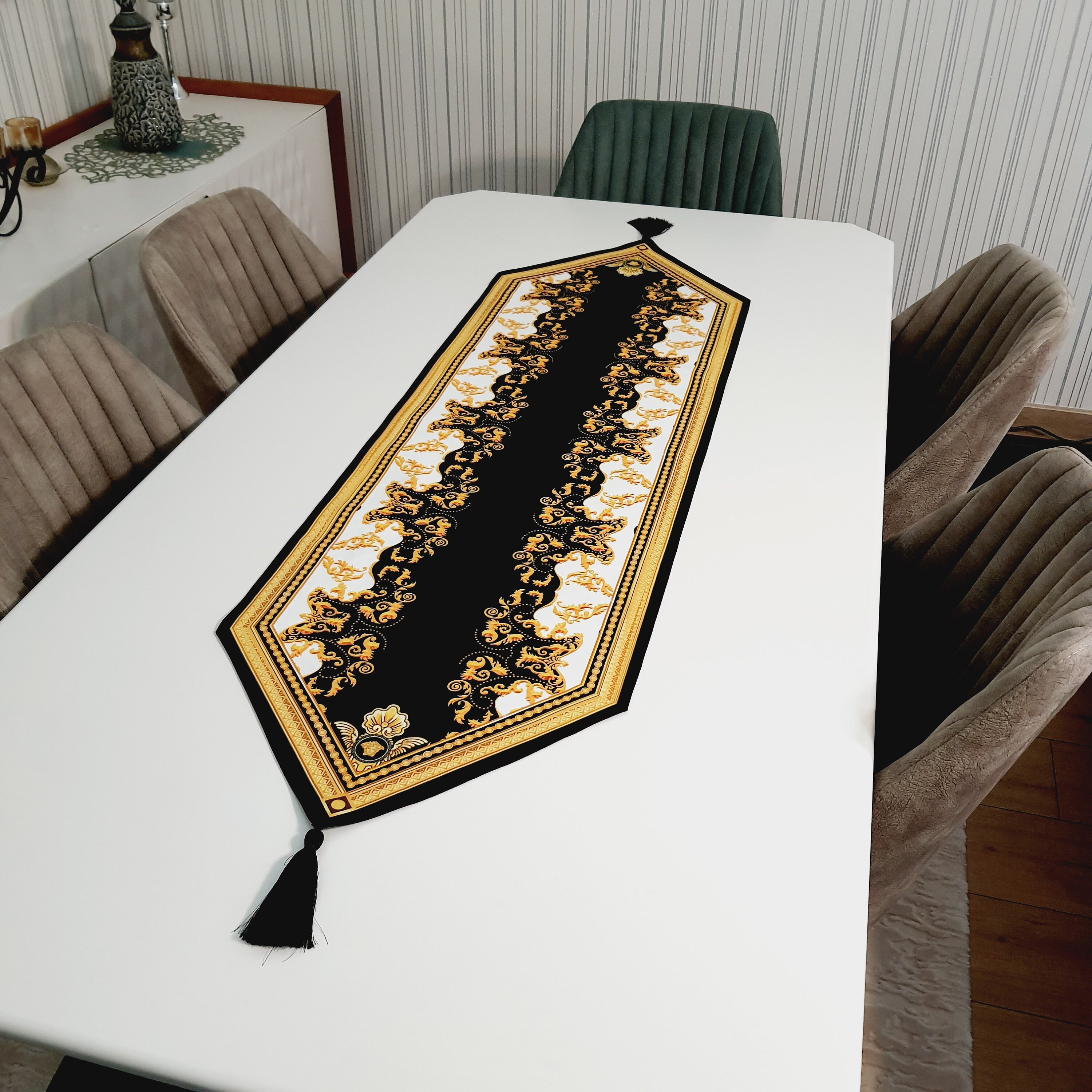 Table Runner Decorative Runner Gold Black Runner Table Etsy Table Runner Decorative Runner Gold Black Runner Table Etsy