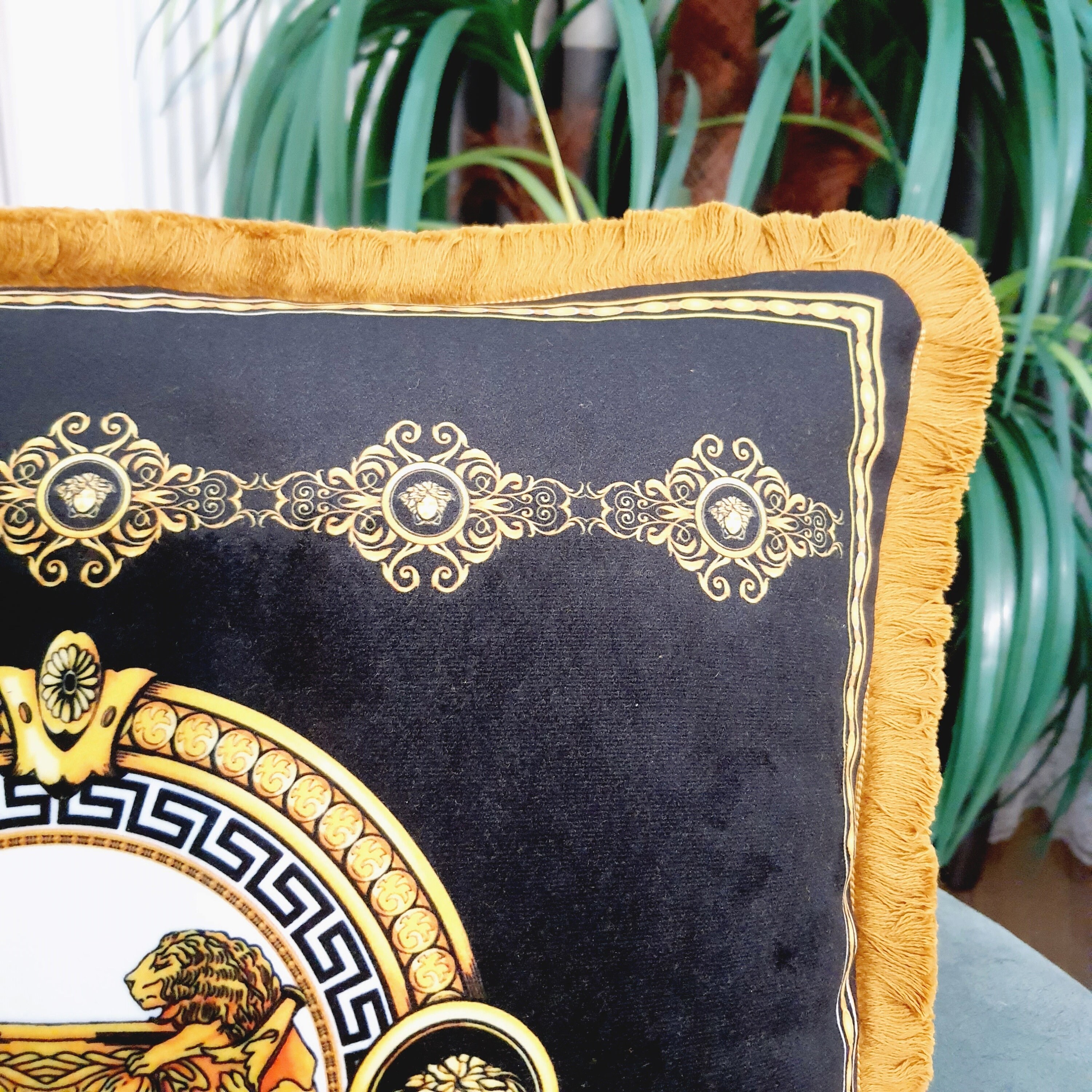Gold&Black Patterned Pillowcase Velvet Pillowcase Tassels Etsy