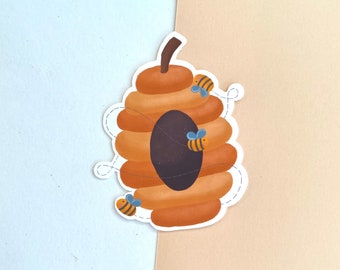 Busy Bee Hive Sticker - Cute  Buzzing Bees Hive Matte Vinyl Sticker