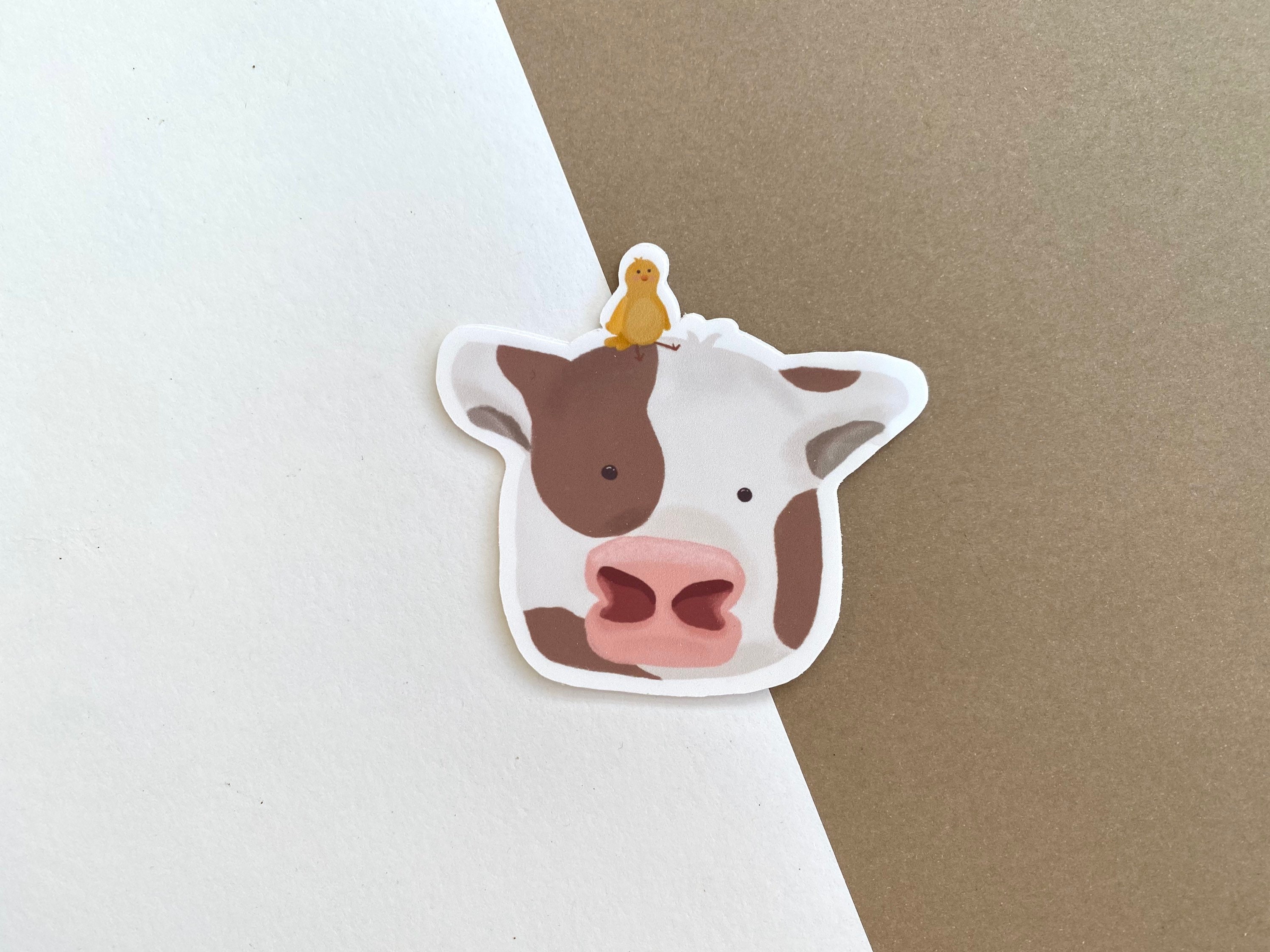 Cow And Chicky Sticker - Cute Kawaii Spring Cow And Little Chick Matte Vinyl Sticker